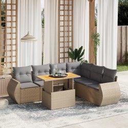 Salon de jardin avec coussins 7 pcs beige résine tressée 512958512958