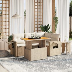 Salon de jardin avec coussins 5 pcs beige résine tressée 512960512960