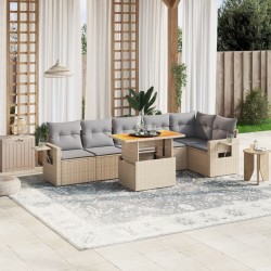 Salon de jardin avec coussins 7 pcs beige résine tressée 512964512964