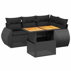 Salon de jardin 5 pcs avec coussins noir résine tressée 512967512967