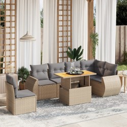 Salon de jardin avec coussins 7 pcs beige résine tressée 512968512968