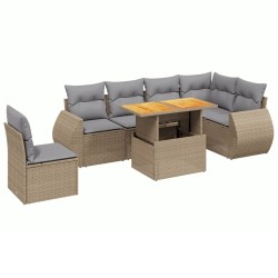 Salon de jardin avec coussins 7 pcs beige résine tressée 512968512968