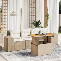 Salon de jardin avec coussins 5 pcs beige résine tressée 512970512970