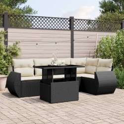 Salon de jardin 6 pcs avec coussins noir résine tressée 512972512972