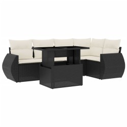 Salon de jardin 6 pcs avec coussins noir résine tressée 512972512972