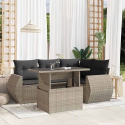 Salon de jardin 5 pcs avec coussins gris clair résine tressée 512973512973