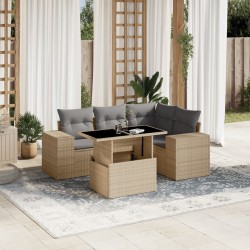 Salon de jardin avec coussins 5 pcs beige résine tressée 512978512978
