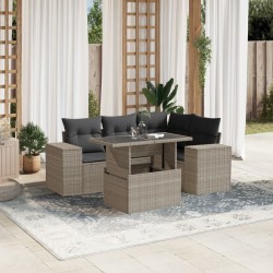Salon de jardin 5 pcs avec coussins gris clair résine tressée 512981512981