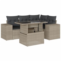 Salon de jardin 5 pcs avec coussins gris clair résine tressée 512981512981