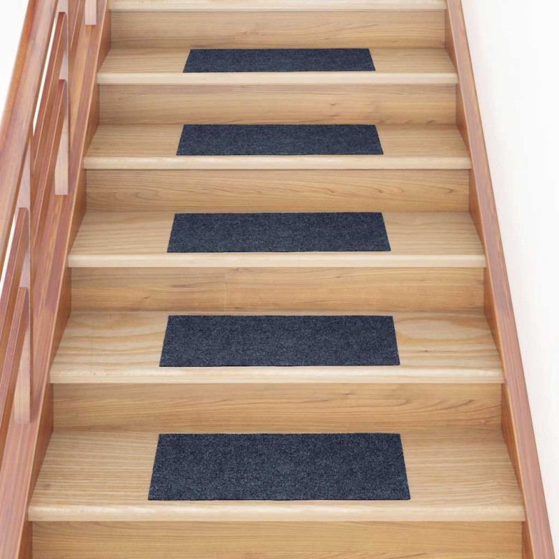 Tapis d'escalier autocollants 15 pièces 60 x 25 cm Gris Bleu Rectangulaire 512983512983