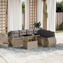 Salon de jardin avec coussins 7 pcs beige résine tressée 512989512989