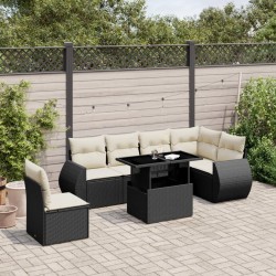 Salon de jardin 7 pcs avec coussins noir résine tressée 512990512990
