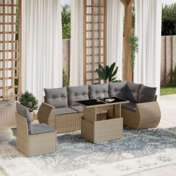 Salon de jardin avec coussins 7 pcs beige résine tressée 512991512991