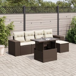 Salon de jardin avec coussins 6 pcs marron résine tressée 512996512996
