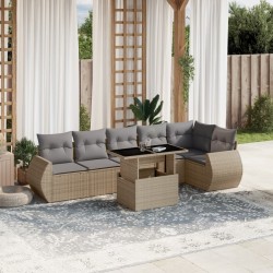 Salon de jardin avec coussins 7 pcs beige résine tressée 512997512997