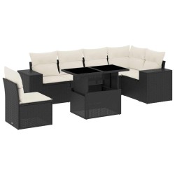 Salon de jardin 7 pcs avec coussins noir résine tressée 513000513000