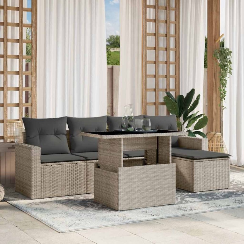 Salon de jardin 6 pcs avec coussins gris clair résine tressée 513005513005