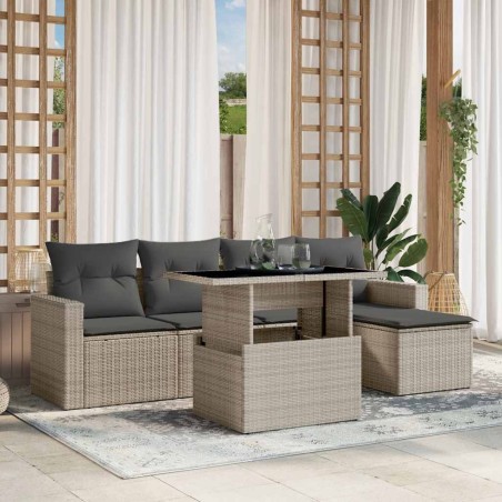 Salon de jardin 6 pcs avec coussins gris clair résine tressée 513005513005