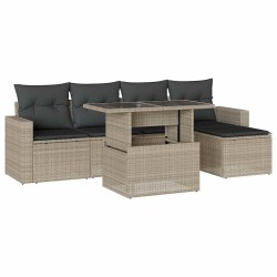 Salon de jardin 6 pcs avec coussins gris clair résine tressée 513005513005