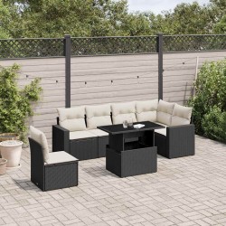Salon de jardin 7 pcs avec coussins noir résine tressée 513006513006