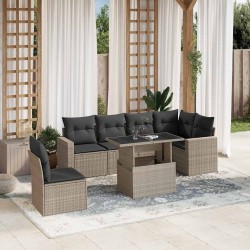 Salon de jardin avec coussins 7 pcs gris clair résine tressée 513007513007