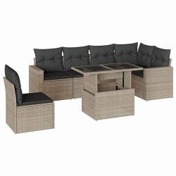 Salon de jardin avec coussins 7 pcs gris clair résine tressée 513007513007