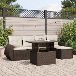 Salon de jardin avec coussins 6 pcs marron résine tressée 513009513009