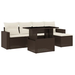 Salon de jardin avec coussins 6 pcs marron résine tressée 513012513012