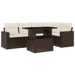 Salon de jardin avec coussins 6 pcs marron résine tressée 513017513017