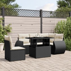 Salon de jardin 6 pcs avec coussins noir résine tressée 513019513019