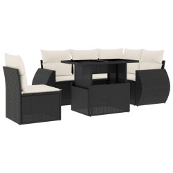 Salon de jardin 6 pcs avec coussins noir résine tressée 513019513019