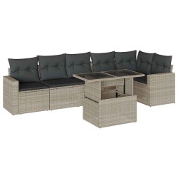 Salon de jardin avec coussins 7 pcs gris clair résine tressée 513020513020