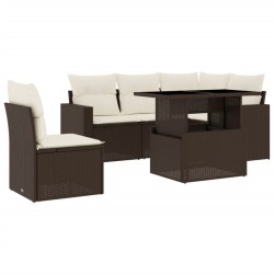 Salon de jardin avec coussins 6 pcs marron résine tressée 513022513022