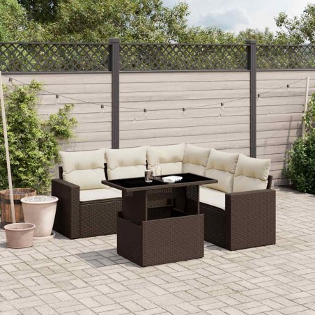 Salon de jardin avec coussins 6 pcs marron résine tressée 513023513023