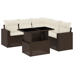 Salon de jardin avec coussins 6 pcs marron résine tressée 513023513023