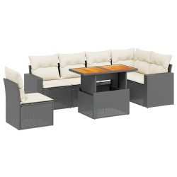 Salon de jardin 7 pcs avec coussins noir résine tressée 513025513025