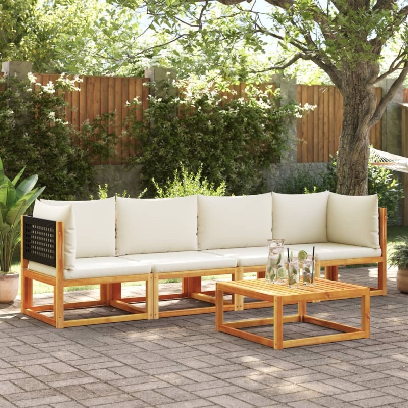 Ensemble de canapés de jardin 4 pièces avec coussins en bois d'acacia et rotin 513069513069