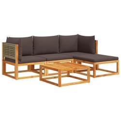Ensemble de canapés de jardin 5 pièces avec coussins en bois d'acacia et rotin 513070513070