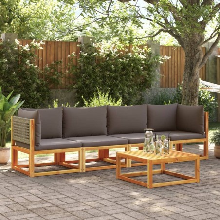 Ensemble de canapés de jardin 4 pièces avec coussins en bois d'acacia et rotin 513071513071