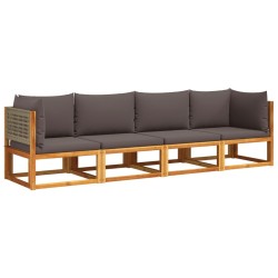 Ensemble de canapés de jardin 4 pièces avec coussins en bois d'acacia et rotin 513071513071