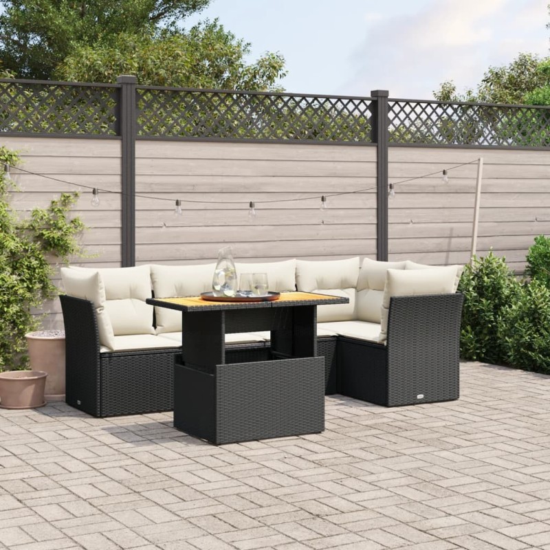 Salon de jardin 5 pcs avec coussins noir résine tressée 513080513080
