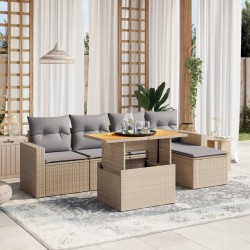 Salon de jardin avec coussins 6 pcs beige résine tressée 513086513086