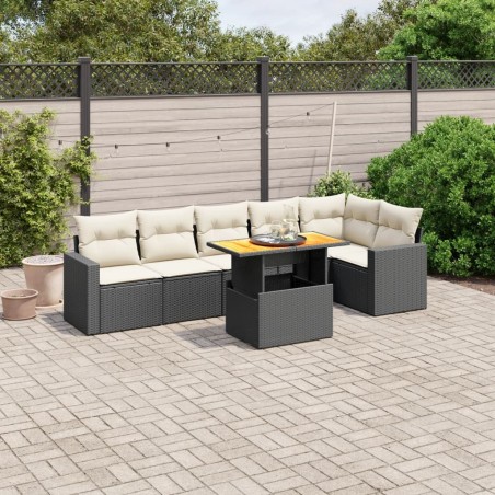 Salon de jardin 7 pcs avec coussins noir résine tressée 513088513088