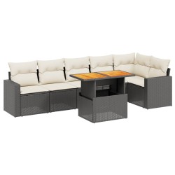 Salon de jardin 7 pcs avec coussins noir résine tressée 513088513088