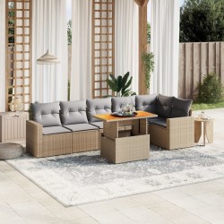 Salon de jardin avec coussins 7 pcs beige résine tressée 513089513089