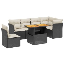 Salon de jardin 7 pcs avec coussins noir résine tressée 513105513105