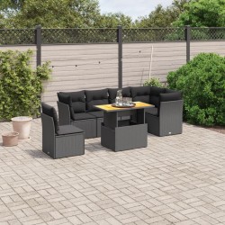 Salon de jardin 7 pcs avec coussins noir résine tressée 513106513106