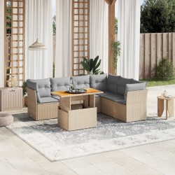 Salon de jardin avec coussins 7 pcs beige résine tressée 513119513119