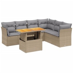 Salon de jardin avec coussins 7 pcs beige résine tressée 513119513119
