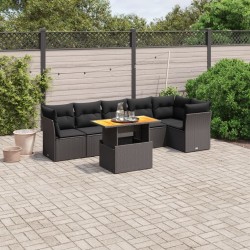 Salon de jardin 7 pcs avec coussins noir résine tressée 513120513120